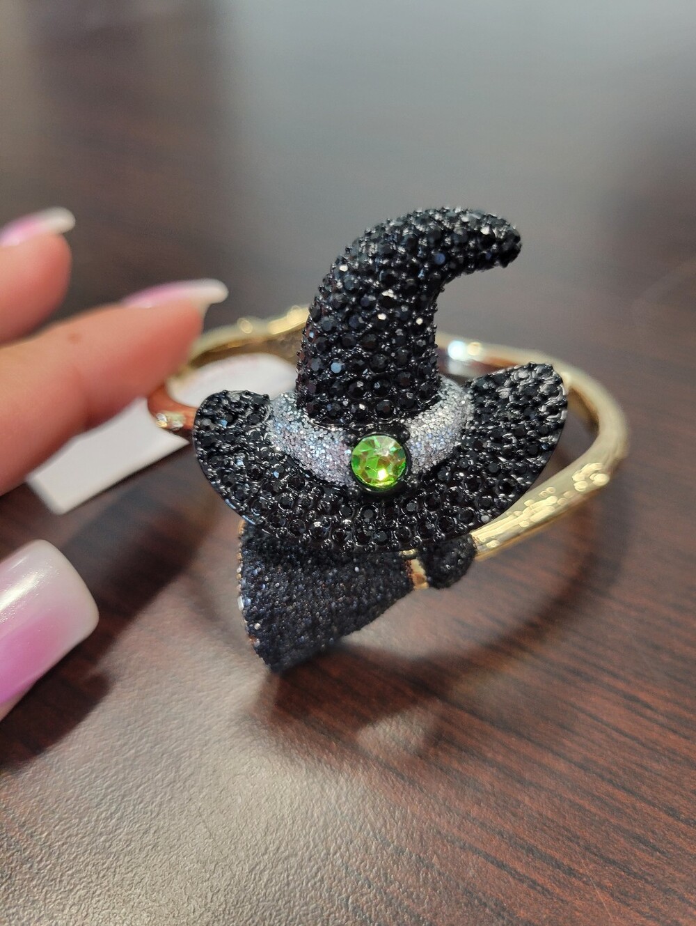 Betsy Johnson Black Witch Hat Crystal Bracelet with Green Accent